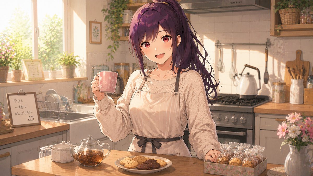 キッチンでおやつを作るお姉ちゃん
