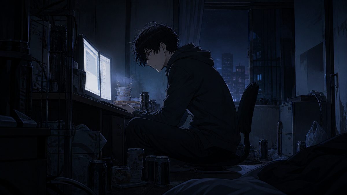 ゲーム代行で生計を立てる主人公のイメージ