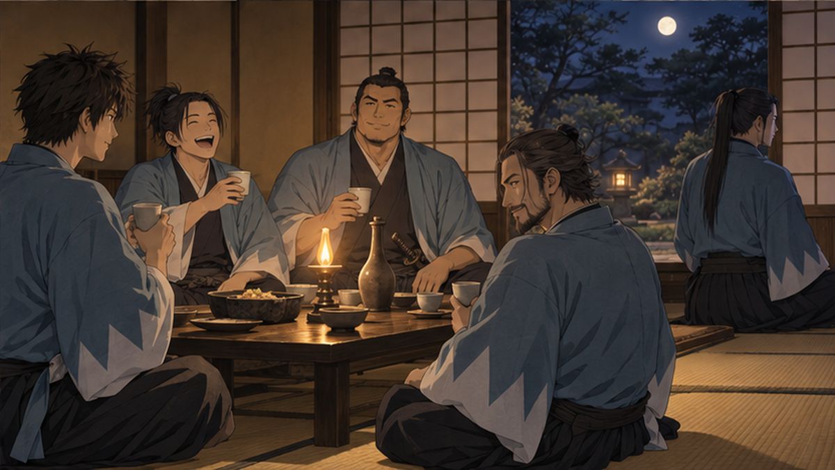 屯所の一室でくつろぐ隊士たちのイメージ