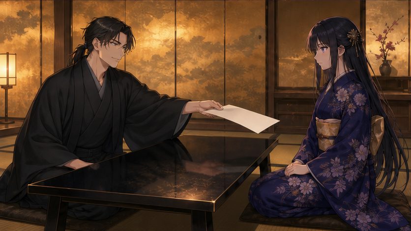 一ノ宮朔と一瀬華の契約結婚の場面のイメージ