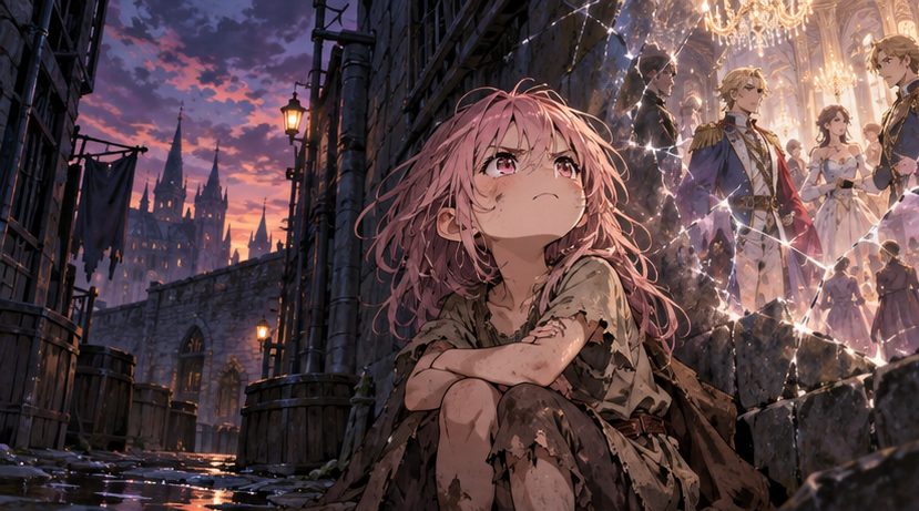 路地裏で運命に抗う孤児の少女のイメージイラスト