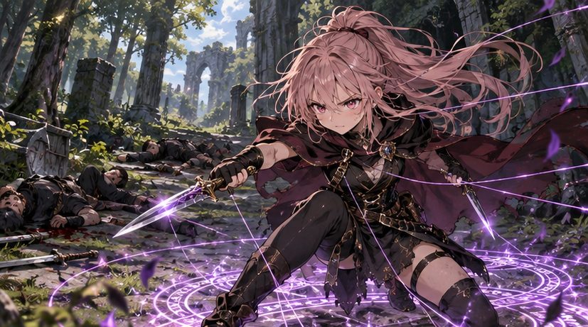短剣と魔法で戦う冒険者の少女のイメージイラスト