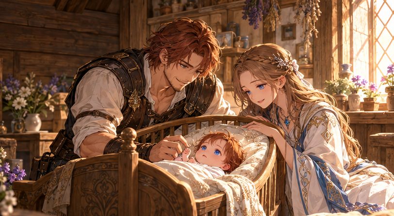 赤ん坊に転生した王と両親のイメージイラスト